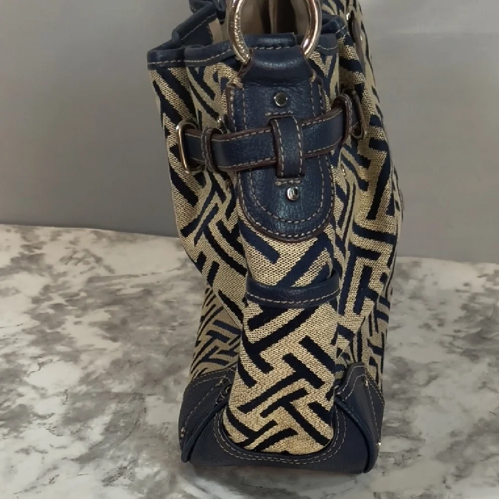 Tignanello Signature Jacquard/Blue leather trim handbag geometric pattern Purse - Picture 14 of 15